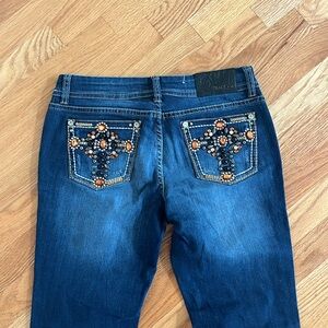 Grace in LA jeans embellished bootcut jeans size 28 gem cross pocket design